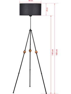 Safir Light Ahşap Detaylı Tripod Lambader - Siyah - 160X38X38 cm