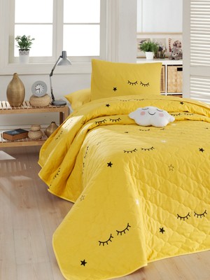 Eponj Home Kapitone Yatak Örtüsü Seti Tek Kişilik Dide Sarı 160X220CM