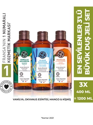 Yves Rocher En Sevilenler 3'lü Büyük Duş Jeli SETI-9916821 Seti 1200 ml Vanilya Okyanus Esintisi Mango Etkili