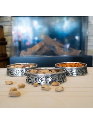 Bakır Concept Bakır Çerezlik Oyma Nakışlı 3'lü Gümüş Renk