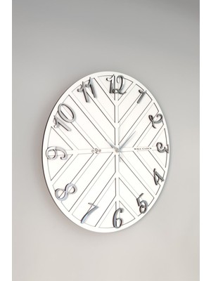 Mediterian Beyaz ve gümüş renkli 50x50cm modern dekoratif duvar saati