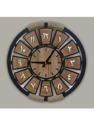 Mediterian Modern siyah ahşap duvar saati, 50x50 cm, şık ve zarif dekoratif tasarım