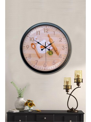 Mediterian 40 cm siyah metal duvar saati, şık geometrik tasarım, mutfak dekoruna uygun