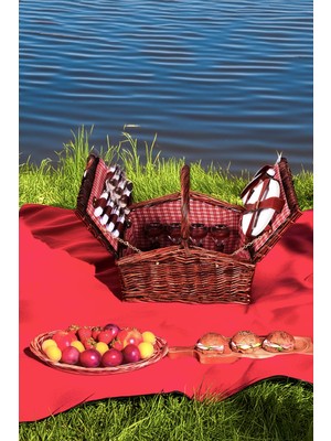 Perotti Picno Italy 4 Kişilik Koyu Kahve Hasır, Aksesuar Sepeti İle Taşınabilir Piknik Sepeti