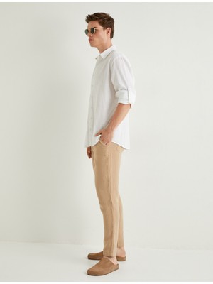 Koton Yazlık Müslin Pantolon Dar Paça Beli Bağcıklı Cep Detaylı Düğmeli