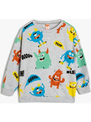 Koton Sweatshirt Canavar Baskılı Uzun Kollu Şardonlu