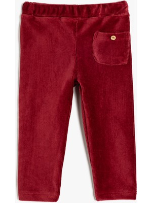 Koton Basic Tayt Kız Çocuk İçin Bordo Kadife Fitilli Beli Lastikli Tek Cepli Konforlu Tasarım