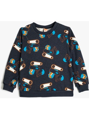 Koton Sweatshirt Traktör Baskılı Bisiklet Yaka Pamuklu