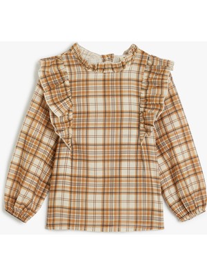 Koton Yuvarlak Yaka Gömlek Fırfır Detaylı Uzun Kollu Pamuklu