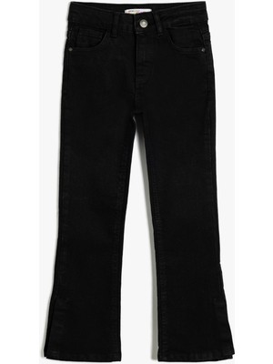 Koton Slim Jean Kız Çocuk Normal Bel Yırtmaç Detaylı Pamuklu Kot Pantolon Siyah Denim