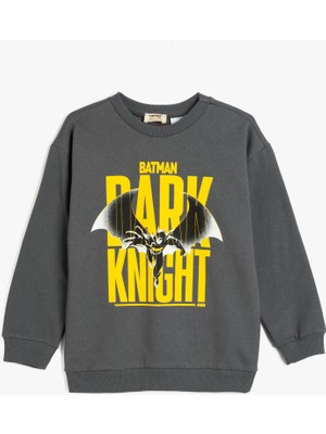 Koton Batman Lisanslı Uzun Kollu Sweatshirt Antrasit Erkek Çocuk Pamuklu Truvakar Kol