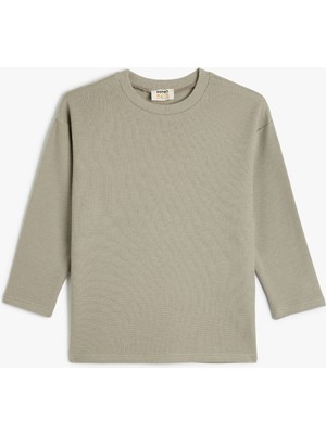 Koton Oversize Tişört Uzun Kollu Bisiklet Yaka Ribanalı Pamuklu