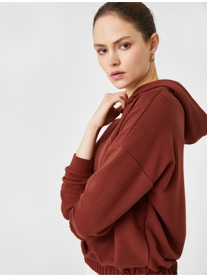 Koton Kapüşonlu Sweatshirt Beli Lastikli Çizgili