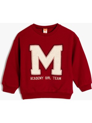 Koton Sweatshirt Uzun Kollu Bisiklet Yaka Slogan Baskılı Aplike Detaylı