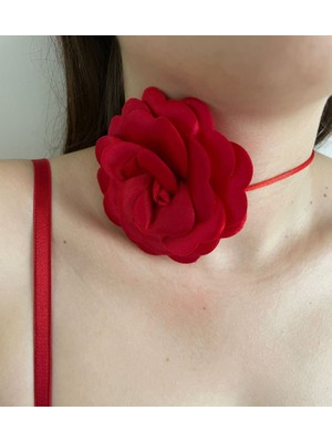 Dante Trend Bağcıklı Kumaş Çiçek Choker Kolye Gül Kolye