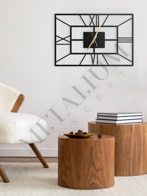Mediterian Yatay metal duvar saati 45x30cm, şık ve modern tasarım, siyah renk