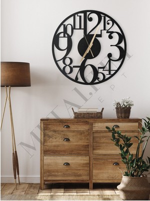 Mediterian Modern siyah metal duvar saati, 60x60cm, şık ve zarif tasarım.