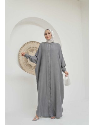 Neways 6571-TAŞLI Tensel Abaya Gri