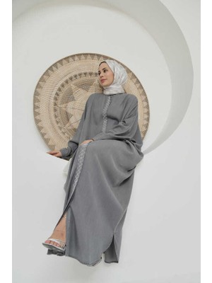 Neways 6571-TAŞLI Tensel Abaya Gri