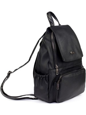 Dokuma Yıkama Deri Siyah Sırt Çantası Hayır Yandan Cepli Suni Deri Kırışmaya Dayanıklı Suni Deri Dü