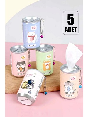 Tilbe Home 5'li Sevimli Kola Kutusu Şekilli Anahtarlık Islak Mendil Kutusu Çanta Süsü Mini Cep Mendil Seti