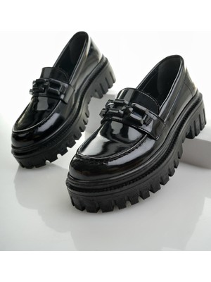 Muggo SAMANTHA Garantili Kadın Loafer Kalın Taban Tokalı Günlük Casual Makosen Ayakkabı