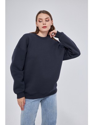 Yüksel Işık Unisex Füme Renk Basic Sweatshirt Bisiklet Yaka Hoodie %100 Pamuklu