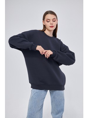 Yüksel Işık Unisex Füme Renk Basic Sweatshirt Bisiklet Yaka Hoodie %100 Pamuklu