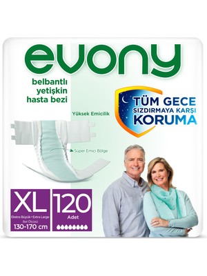 EVONY Extra Large Yetişkin Hasta Bezi 120 Adet Yüksek Emicilik ile Konforlu Kullanım