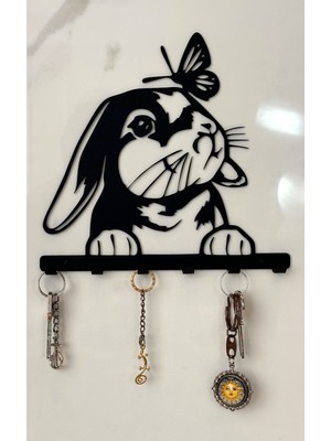 Velux Home Sevimli Kelebekli Minik Tavşan Metal Duvar Anahtar Askısı