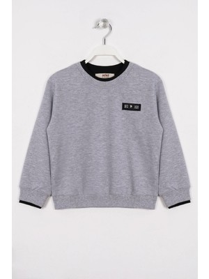 Yakası ve Kolları Garnili Gri Renk Erkek Çocuk Sweatshirt