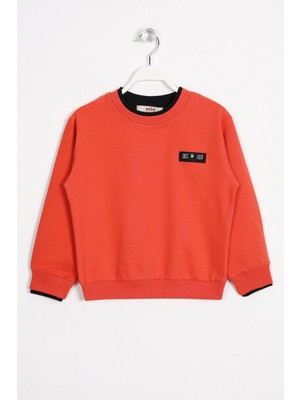 Yakası ve Kolları Garnili Kiremit Renk Erkek Çocuk Sweatshirt