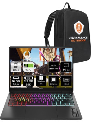 HP OMEN Transcend 14 Intel Core Ultra 9 185H 16GB 512GB SSD RTX4070/8GB 14" 2.8K 120Hz W11H Taşınabilir Bilgisayar & PER4 Çanta 9Z248EAPN302