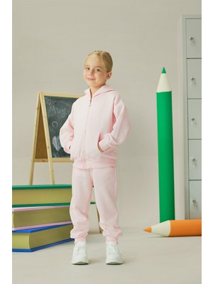 Minycenter Kız Çocuk Eşofman Altı Lastikli Paça Cepli Pembe Dokuma Kumaş 280 Gram