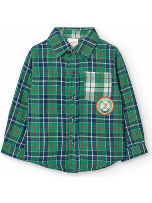 Boboli Erkek Çocuk Gömlek Uzun Kol Yeşil Ekose Kareli Günlük Normal Kalıp
