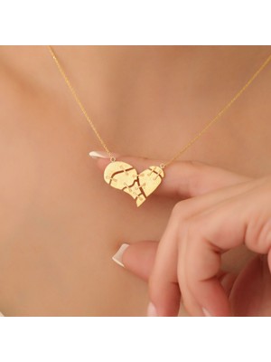 Nox Jewelry 925 Ayar Gümüş Kırık Kalp Temalı Tasarım  Kolye - CN00363