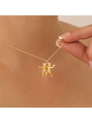Nox Jewelry 14 Ayar Altın Mikron Kaplama İkizler Burç Figürlü Gümüş Kolye - CN00361