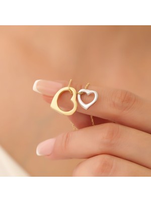 Nox Jewelry 14 Ayar Altın Mikron Kaplama Çift Renkli Kalp Tasarım Gümüş Kolye - CN00359