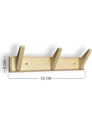 SAWOOD Masif Ahşap Üçlü Portmanto ve Duvar Askısı 35 cm