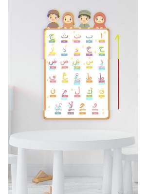 Mediterian Renkli Çocuk Odası Duvar Stickerleri, Alfabe ve Figürlü Dekorasyon, 28x45 cm, Çok Renkli