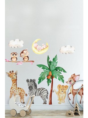 Mediterian Renkli yavru hayvanlar duvar sticker seti, çocuk odası dekorasyonu için ideal seçenek