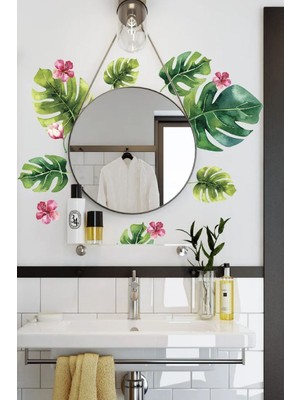 Mediterian Çok Renkli Tropikal Yapraklar Duş Kabini Sticker Seti, 5+ Parça, Şık ve Dayanıklı Tasarım