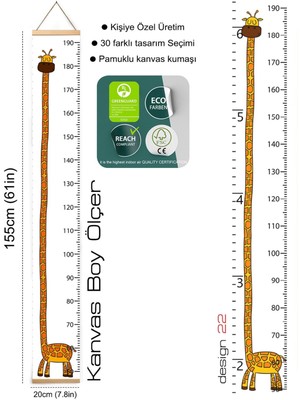 Sevimli Zürafa Temalı Çocuk Odası Boy Ölçer, Kanvas Boy Ölçüm Cetveli