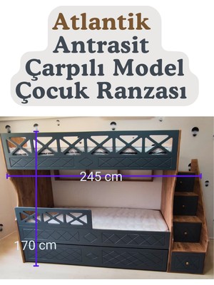 Mürsel Mobilya Atlantik  Antrasit  Çarpılı Model Çocuk Ranzası