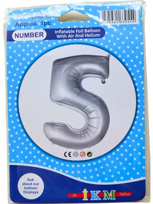 Ngüzel Party Folyo Balon 5 Rakamı Gümüş Rengi 40 Inc 100 cm