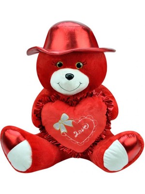 Packt Mall Şapkalı Ayı 40 cm Kırmızı Kalpli Pelüş Ayı Sevgiliye Hediye