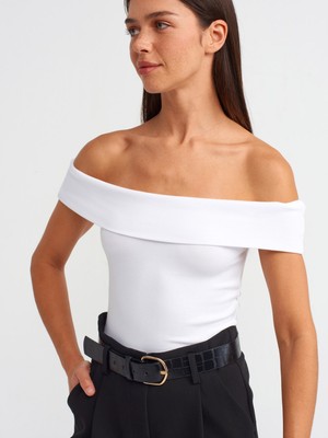 Dilvin 30926 Omuzları Açık Top-Mavi