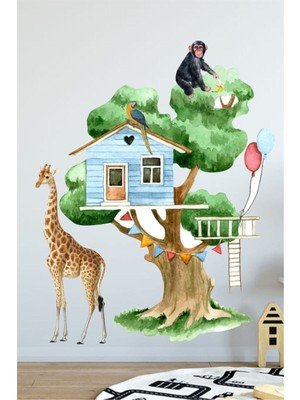 Mediterian Renkli tropikal ağaç ev duvar çıkartması, eğlenceli ve şık çocuk odası dekoru