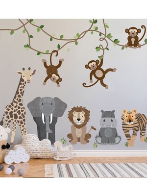 Mediterian Renkli orman hayvanları çocuk odası duvar sticker seti, 5+ parça, sevimli tasarım