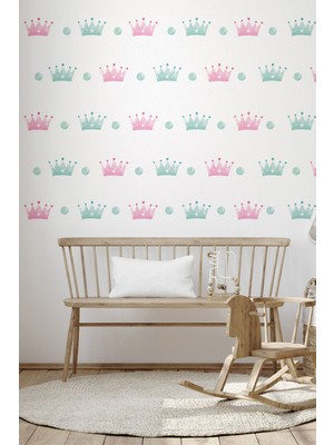 Mediterian Pembe Mint Yeşili Taç Duvar Sticker Seti 70'li